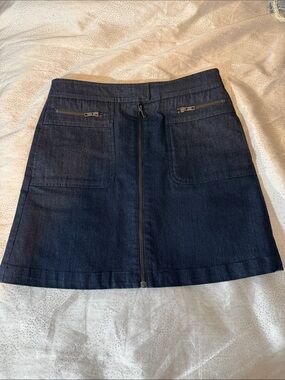 Theory Dark Blue Denim Mini Skirt with Front Zip